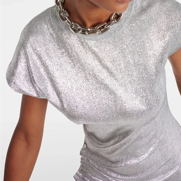 Paco Rabanne silver asymmetric ruched midi dress - Picture 2 of 15